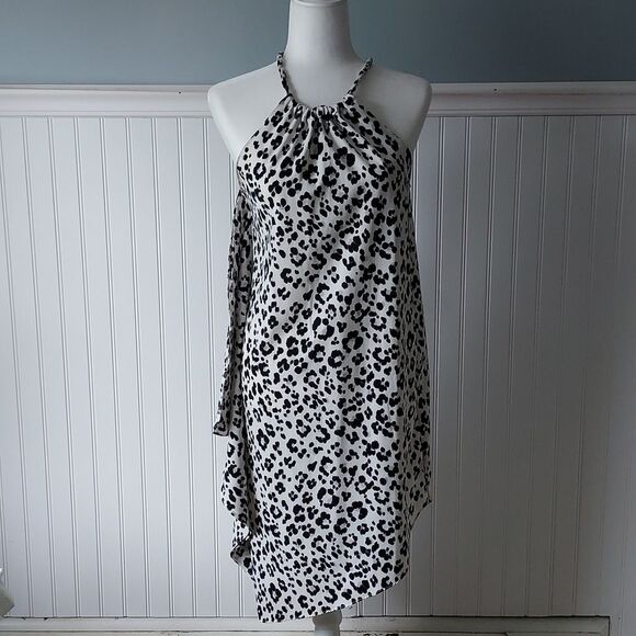 XOXO Halter Midi Dress White Black Gray Leopard Animal Print Asymmetrical Medium - Picture 1 of 10